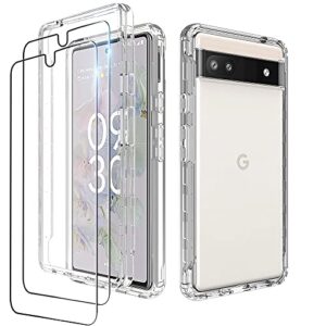 dzxouui for google 6a case with [2 pack] screen protector, pixel 6a case, heavy duty shockproof bumper full body transparent soft tpu protection cover phone cases for google pixel 6a, clear