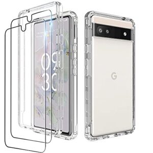 Dzxouui for Google 6A Case with [2 Pack] Screen Protector, Pixel 6A Case, Heavy Duty Shockproof Bumper Full Body Transparent Soft TPU Protection Cover Phone Cases for Google Pixel 6A, Clear