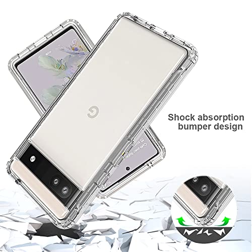 Dzxouui for Google 6A Case with [2 Pack] Screen Protector, Pixel 6A Case, Heavy Duty Shockproof Bumper Full Body Transparent Soft TPU Protection Cover Phone Cases for Google Pixel 6A, Clear