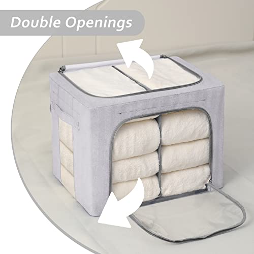 2Pack Stackable Storage Bins Oxford Frame Storage Box with Clear Window, Label Holder, Durable Carry Handles