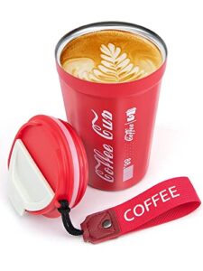gr8ware 13oz travel coffee mug with lid, leak proof coffee travel mug for hot/iced drinks, double wall, vacuum insulation - red