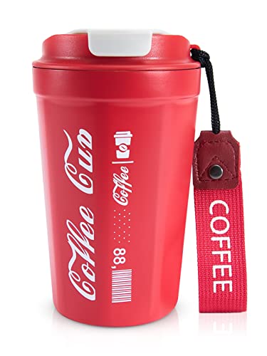 Gr8ware 13oz Travel Coffee Mug with Lid, Leak Proof Coffee Travel Mug for Hot/Iced Drinks, Double Wall, Vacuum Insulation - Red