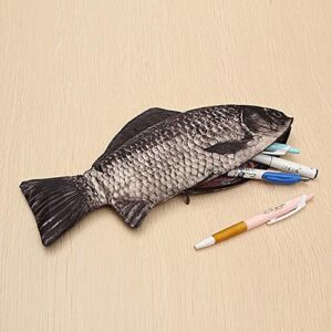 2022 carp_pen bag realistic fish shape make-up pouch coin purse pen pencil case with zipper vivid_texture unique novelty gift (black, 1pcs)