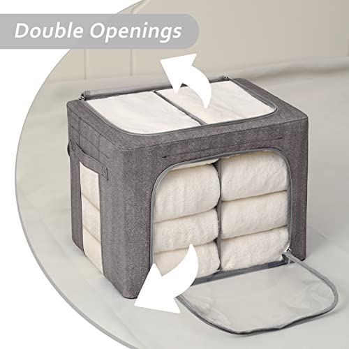 2Pack Stackable Storage Bins Oxford Frame Storage Box with Clear Window, Label Holder, Durable Carry Handles (36L,Grey)