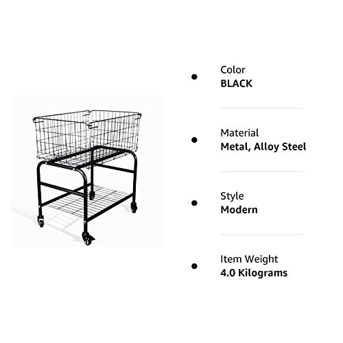 Rolling Laundry Basket on Wheels,Garment Storage Cart,Black Metal Basket with wheels, Color Black,Garment Metal Rack(1, Black)