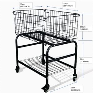 Rolling Laundry Basket on Wheels,Garment Storage Cart,Black Metal Basket with wheels, Color Black,Garment Metal Rack(1, Black)