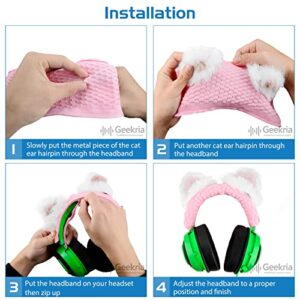 Geekria NOVA Knit Fabric Headband Cover + Cat Ears Attachment Compatible with Razer, SteelSeries, HyperX, Sennheiser, Astro, Sony, Logitech, ATH Headphones, Easy DIY Installation (Pink)