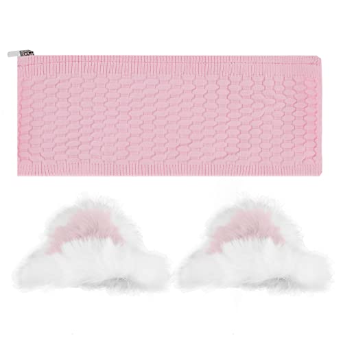 Geekria NOVA Knit Fabric Headband Cover + Cat Ears Attachment Compatible with Razer, SteelSeries, HyperX, Sennheiser, Astro, Sony, Logitech, ATH Headphones, Easy DIY Installation (Pink)