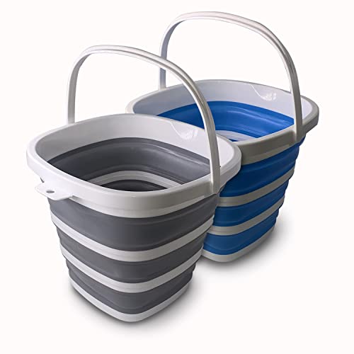 2 Pack Collapsible Bucket-2.6 Gallon(10L) Portable Mop Bucket with Water Guide Spout for Outdoor Garden Camping Fishing Car Wash Space Saving (Square)