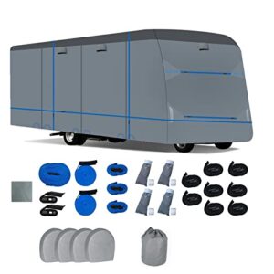 tuszom 7 layers top rv class c cover 2022 upgraded rip-stop windproof camper cover for 29' - 31' rv with extra 3 straps, 4 tire covers