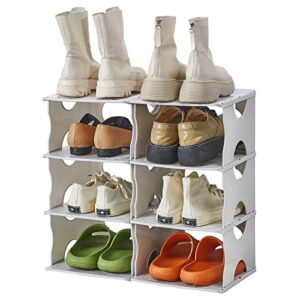 lgaqcox 2 pcs of 4 tier shoe rack, free standing shoe racks for closet, free-combination narrow shoe storage organizer for bedroom & entryway, space saver stackable shoe shelf,easy assembly clean,grey
