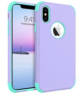 bentoben iphone x case, iphone xs case, 2 in 1 slim full body rugged shockproof hybrid hard pc bumper drop protective girls women boy men covers for iphone x/xs 5.8 inch, purple/mint