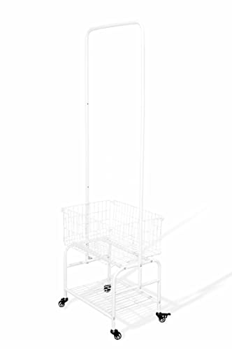 Rolling Laundry Basket with Wheels,Clothing Rack for Garment Hanger,Storage Metal Cart, White Color, Large Capacity Room Organization,Metal Movabel Laudry Basket, (White)