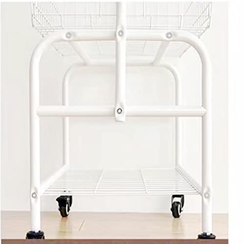 Rolling Laundry Basket with Wheels,Clothing Rack for Garment Hanger,Storage Metal Cart, White Color, Large Capacity Room Organization,Metal Movabel Laudry Basket, (White)