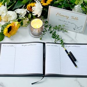 Funeral Guest Book for Memorial Service | 10.2 x 7.8" | Set of 82 Pages Book with Signing Pen, Table Card, Gold Stamped Black PU Leather Covering | Sign in Book for Funeral Guest Registry