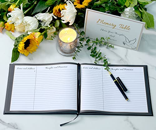 Funeral Guest Book for Memorial Service | 10.2 x 7.8" | Set of 82 Pages Book with Signing Pen, Table Card, Gold Stamped Black PU Leather Covering | Sign in Book for Funeral Guest Registry