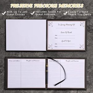 Funeral Guest Book for Memorial Service | 10.2 x 7.8" | Set of 82 Pages Book with Signing Pen, Table Card, Gold Stamped Black PU Leather Covering | Sign in Book for Funeral Guest Registry