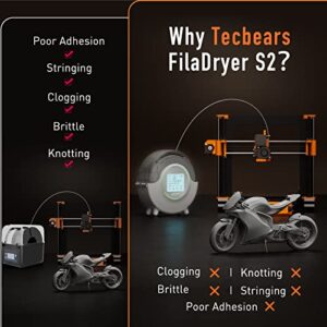 Filament Dryer for 3D Printing, TECBEARS FilaDryer S2 Filament Dry Box with 360° Heating, Large Touch Screen, Humidity Detection for Nylon PETG ABS TPU PA PC PLA Filament 1.75/2.85/3.00mm