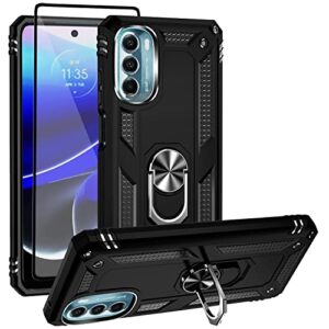 dzxouui for moto g 5g 2022 case with glass screen protector, military grade shockproof cover full body protection hard phone cases built-in magnetic kickstand for motorola g 5g 2022 - black