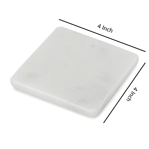 Queenza Marble Coasters with Holder, Set of 4 Gold Coasters for Drinks , 4 Inch Modern Coasters for Coffee Table - Natural White Coasters with Padded Bottom