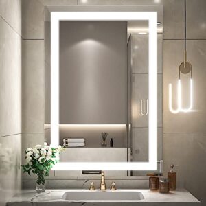 ftoti 36 x 24 inch led bathroom mirror for vanity,wall mounted lighted mirror, frameless bathroom mirror with lights dimmable anti-fog memory function(horizontal&vertical)