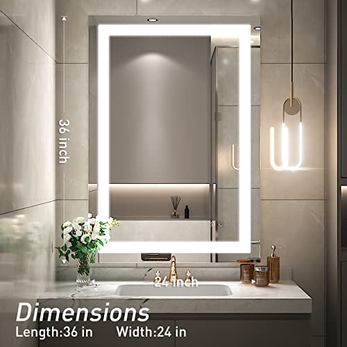 FTOTI 36 x 24 Inch LED Bathroom Mirror for Vanity,Wall Mounted Lighted Mirror, Frameless Bathroom Mirror with Lights Dimmable Anti-Fog Memory Function(Horizontal&Vertical)