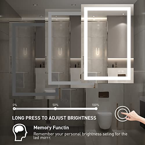 FTOTI 36 x 24 Inch LED Bathroom Mirror for Vanity,Wall Mounted Lighted Mirror, Frameless Bathroom Mirror with Lights Dimmable Anti-Fog Memory Function(Horizontal&Vertical)