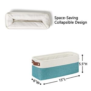 DULLEMELO Collapsible Bundle Baskets 2 Large Baskets 17"x12"x15" + 2 Narrow Baskets 15"x6"x5.5"（White&Teal)