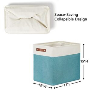 DULLEMELO Collapsible Bundle Baskets 2 Large Baskets 17"x12"x15" + 2 Narrow Baskets 15"x6"x5.5"（White&Teal)