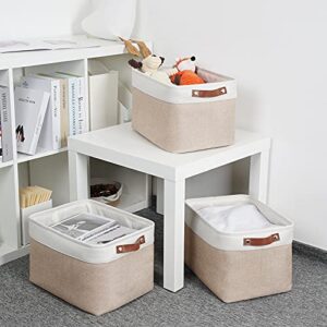 DULLEMELO Collapsible Bundle Baskets 3 Medium Baskets 15"x11"x9.5" + 2 Large Baskets 16"x12"x12"（White&Khaki)