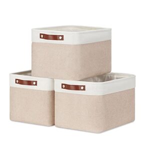 DULLEMELO Collapsible Bundle Baskets 3 Medium Baskets 15"x11"x9.5" + 2 Large Baskets 16"x12"x12"（White&Khaki)