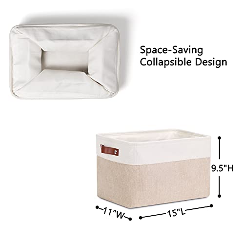 DULLEMELO Collapsible Bundle Baskets 3 Medium Baskets 15"x11"x9.5" + 2 Large Baskets 16"x12"x12"（White&Khaki)