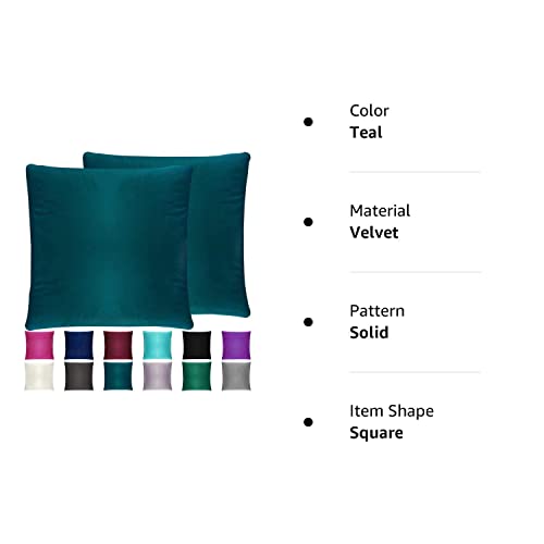 NEXCOVER Velvet Pillow Covers - Pack of 2 Pillowcases, 16 x 16 Inch Throw Pillow Cover, Decorative Square Pillowcase, Soft Cushion Case, Fade Resistant Pillow Case for Bedroom, Sofa, Couch, Teal