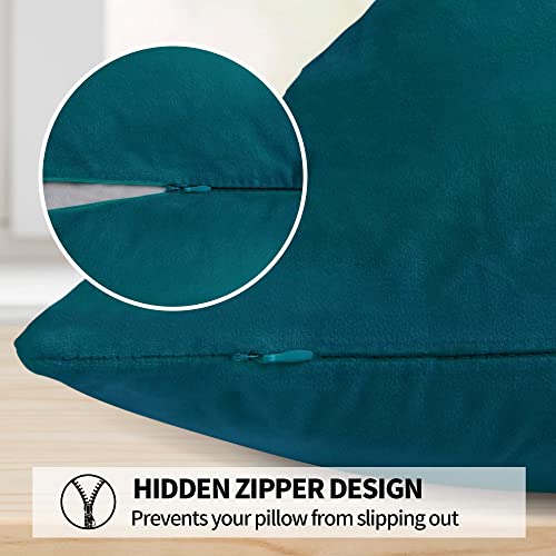 NEXCOVER Velvet Pillow Covers - Pack of 2 Pillowcases, 16 x 16 Inch Throw Pillow Cover, Decorative Square Pillowcase, Soft Cushion Case, Fade Resistant Pillow Case for Bedroom, Sofa, Couch, Teal