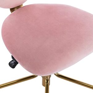 VESCASA Adjustable Swivel Home Office Desk Chair with Cute Heart Shape Design Back, Comfy Velvet Task Chair with Wheels, Small Computer Chair Without Arms for Girls Bedroom/Living Room, Light Pink