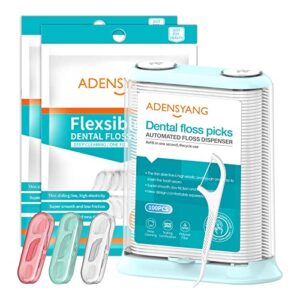 adensyang dental floss picks - floss dispenser - portable storage box flossers for adults - more hygienic total 330 count(white), floss pick holder, with refill 2 bags and travel case 3 boxes