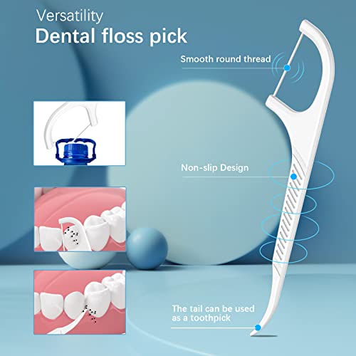 ADENSYANG Dental Floss Picks - Floss Dispenser - Portable Storage Box Flossers for Adults - More Hygienic Total 330 Count(White), Floss Pick Holder, with Refill 2 Bags and Travel Case 3 Boxes