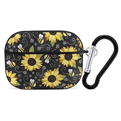 Beautiful Bees Sunflower Airpods Pro Case Bluetooth Fashion Portable Shockproof and Anti-Scratch Headphone Charging Case Protective Case for Airpods Pro with Keychain Chain Gift Unisex