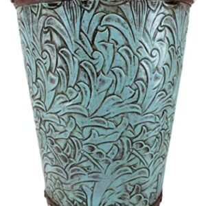 Ebros Gift Rustic Western Sculpted Turquoise Floral Patterns Flower Scroll Art with Faux Tooled Leather Nailhead Borders Bathroom Accessory (Dry Waste Basket Trash Bin)