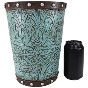 Ebros Gift Rustic Western Sculpted Turquoise Floral Patterns Flower Scroll Art with Faux Tooled Leather Nailhead Borders Bathroom Accessory (Dry Waste Basket Trash Bin)