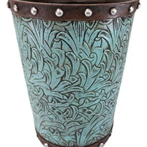 Ebros Gift Rustic Western Sculpted Turquoise Floral Patterns Flower Scroll Art with Faux Tooled Leather Nailhead Borders Bathroom Accessory (Dry Waste Basket Trash Bin)