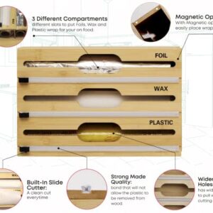 Sorbet Peony 3 in 1 Wrap Organizer with Cutter, Aluminum, Tin Foil, Wax, Parchment, Bamboo Dispenser for Kitchen Organization and Storage