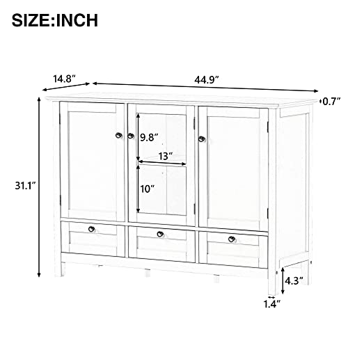 Quarte Modern Storage Cabinet, 44.9'' Console Table w/ 2 Doors, 3 Drawers and Adjustable Shelves, Buffet Sideboard for Kitchen Dining Room Hallway (Blue-02)