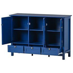 Quarte Modern Storage Cabinet, 44.9'' Console Table w/ 2 Doors, 3 Drawers and Adjustable Shelves, Buffet Sideboard for Kitchen Dining Room Hallway (Blue-02)