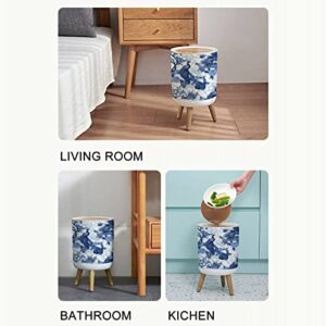 IBPNKFAZ89 Bathroom Small Trash Can with Lid Waste Basket Wooden Seamless Chinoiserie Style Birds Peonies Blue Color Cute Garbage Bin for Diaper Kids Bedroom Kitchen Office Dog Proof, 8.66x14.3inch