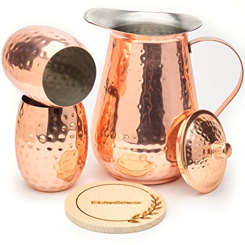 [Gift Set] Kitchen Science Copper Water Pitcher With Lid & Copper Tumblers (2 Tumblers)