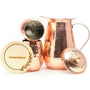 [Gift Set] Kitchen Science Copper Water Pitcher With Lid & Copper Tumblers (2 Tumblers)