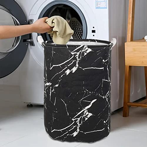 Laundry Baskets Collapsible Laundry Hamper Dirty Clothes Storage Bag Pattern Printed Waterproof Freestanding Large Capacity Organizer Bin with Handle (black marble)