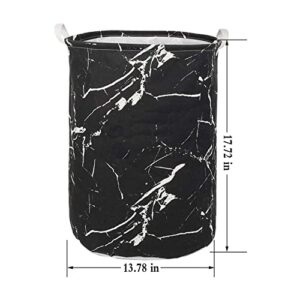 Laundry Baskets Collapsible Laundry Hamper Dirty Clothes Storage Bag Pattern Printed Waterproof Freestanding Large Capacity Organizer Bin with Handle (black marble)