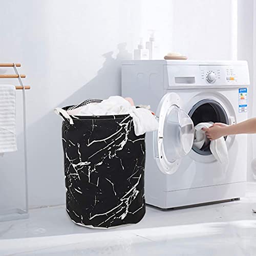 Laundry Baskets Collapsible Laundry Hamper Dirty Clothes Storage Bag Pattern Printed Waterproof Freestanding Large Capacity Organizer Bin with Handle (black marble)